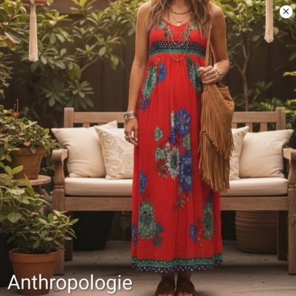 NWT Anthropologie Maeve Petites Orange Floral Maxi Dress Spaghetti Straps - 8P - Picture 1 of 12